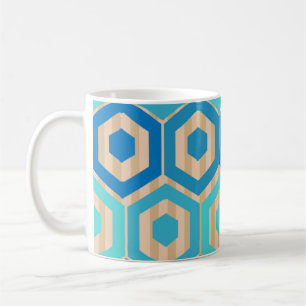Caneca De Café Hexágonos e Faixa - Mar e Areia