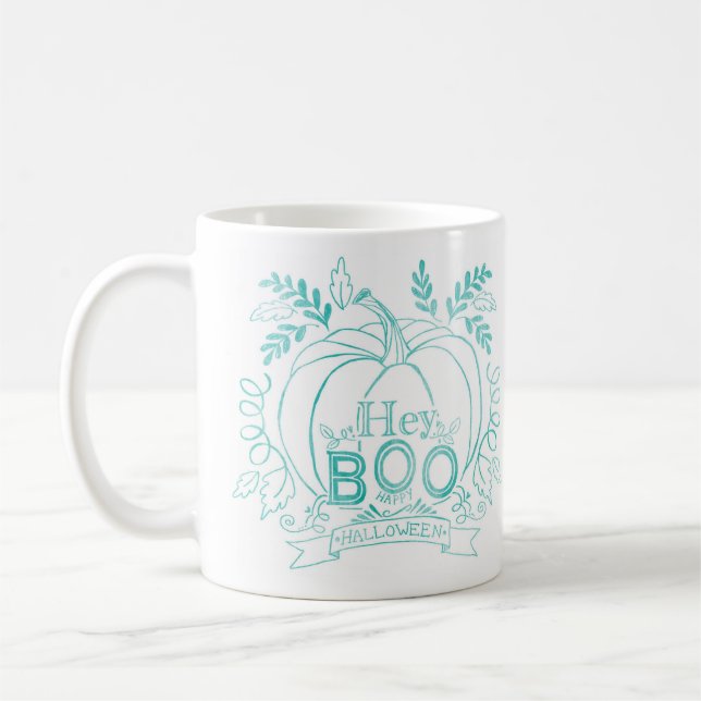 Caneca De Café Hey BOO, Halloween Collection Teal (Esquerda)