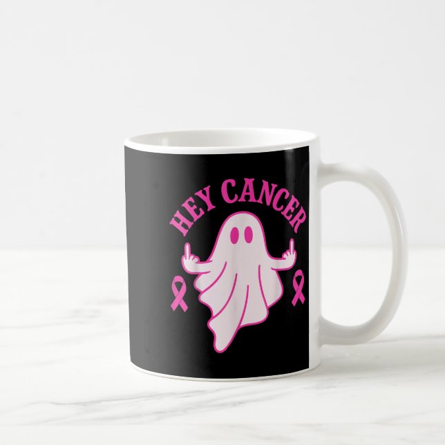 Caneca De Café Hey Cancer Ghost Halloween Funny Breast Cancer Awa (Direita)