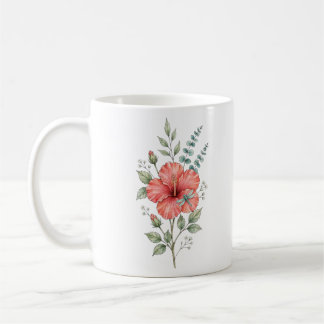 Caneca De Café Hibisco de Libélula Fofa Jardim de Aquarela