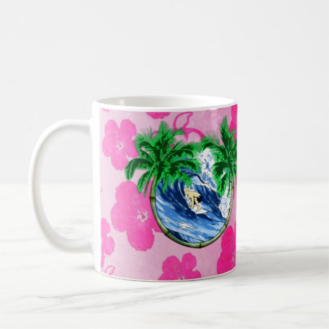 Caneca De Café Hibiscus cor-de-rosa surfando (Esquerda)
