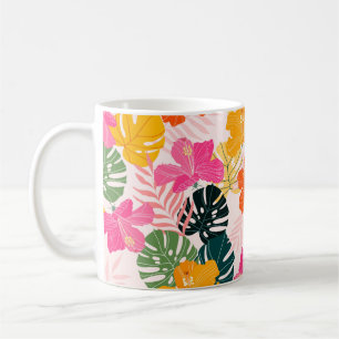 Caneca De Café Hibiscus e Monstera folhas de padrão tropical des