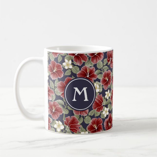 Caneca De Café Hibiscus e Plumeria - Maroon (Esquerda)
