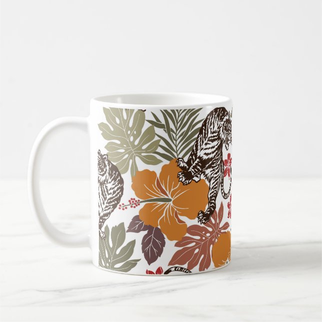 Caneca De Café Hibiscus Tiger, Padrão Exótico. (Esquerda)