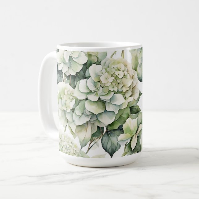 Caneca De Café Hídrangas florais de cor branca esverdeada Elegant (Frente Esquerda)