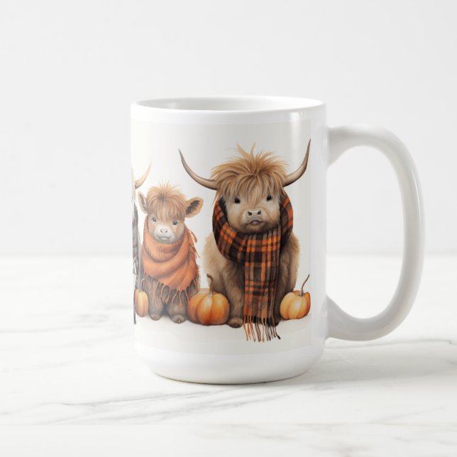 Caneca De Café Highland Calves Cow Baby Highland Vacas Pumpkins (Direita)