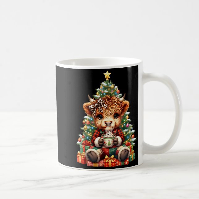 Caneca De Café Highland Cow Christmas Tree Cute Heifer Cow Mooey  (Direita)