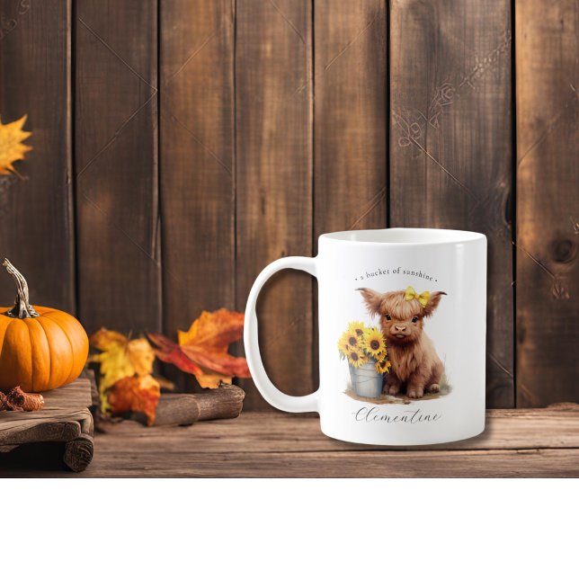 Caneca De Café Highland Cow Sunflower Balde (Criador carregado)