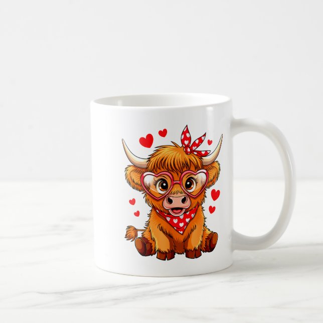 Caneca De Café Highland Cow Valentines Day Funny Hearts Valentine (Direita)