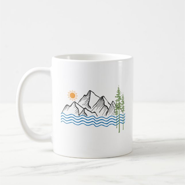 Caneca De Café hiking and camping in mountains graphic (Esquerda)