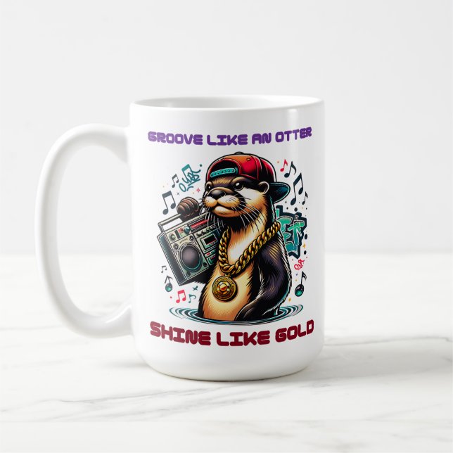 Caneca De Café Hip Hop Otter com Boombox e Cadeia Dourada (Esquerda)