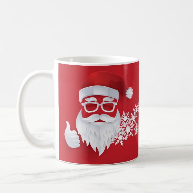 Caneca De Café Hip Santa Claus Papercut on Red Christmas (Esquerda)