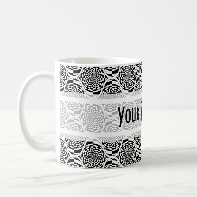 Caneca De Café Hipnose Padrão preto branco + texto (Esquerda)