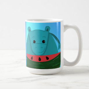 Caneca De Café Hipopótamo Azul com Fatia de Melancia