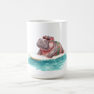 Caneca De Café Hipopótamo de biquíni sobre prancha de surfe