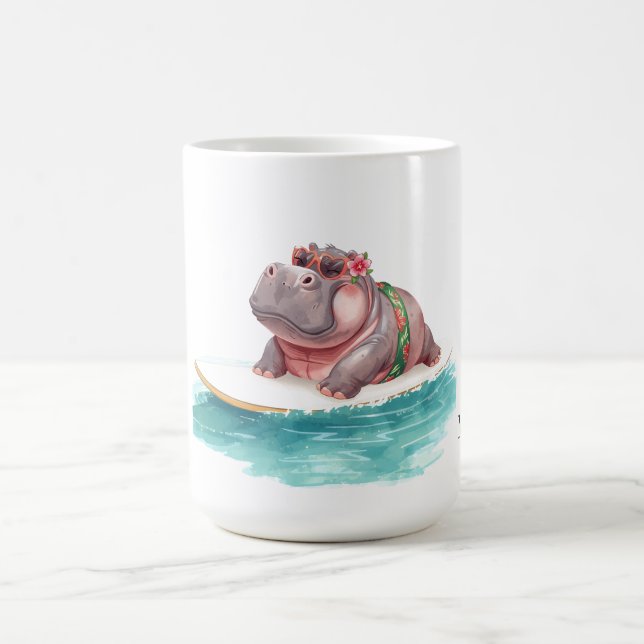 Caneca De Café Hipopótamo de biquíni sobre prancha de surfe (Centro)