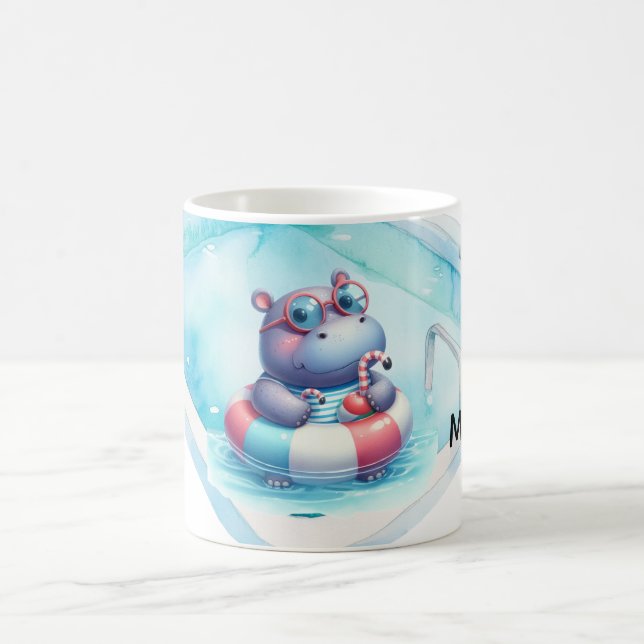 Caneca De Café Hipopótamo na piscina com Nome (Centro)