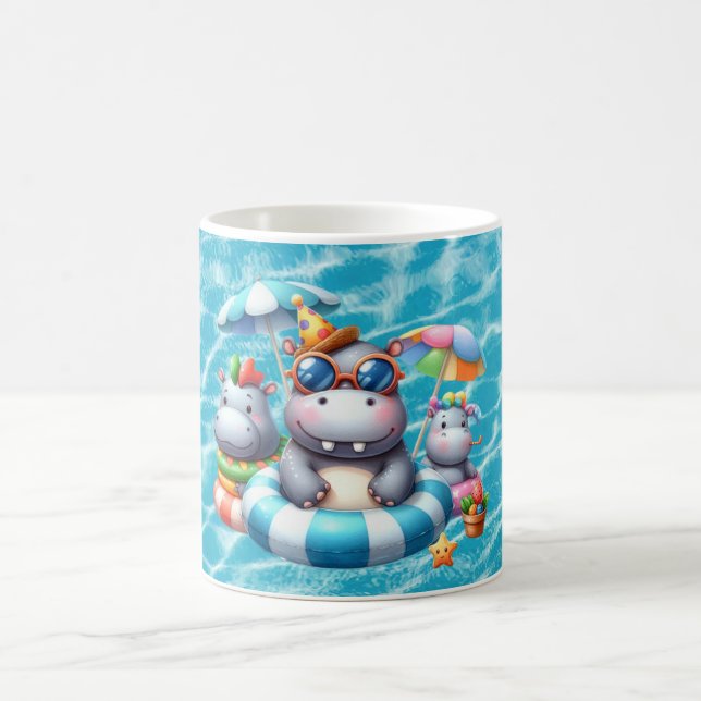 Caneca De Café Hipopótamo na piscina com Nome (Centro)