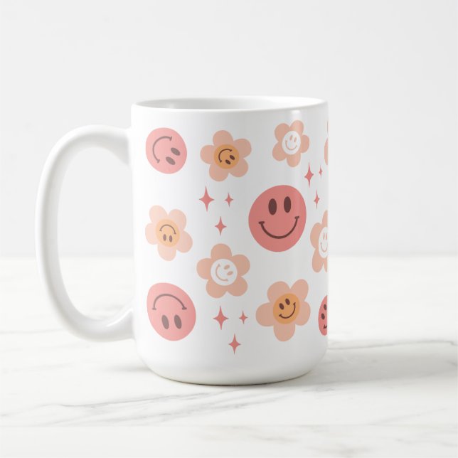 Caneca De Café Hippie Checkerboard Sorria Face 60s Pattern Mug (Esquerda)