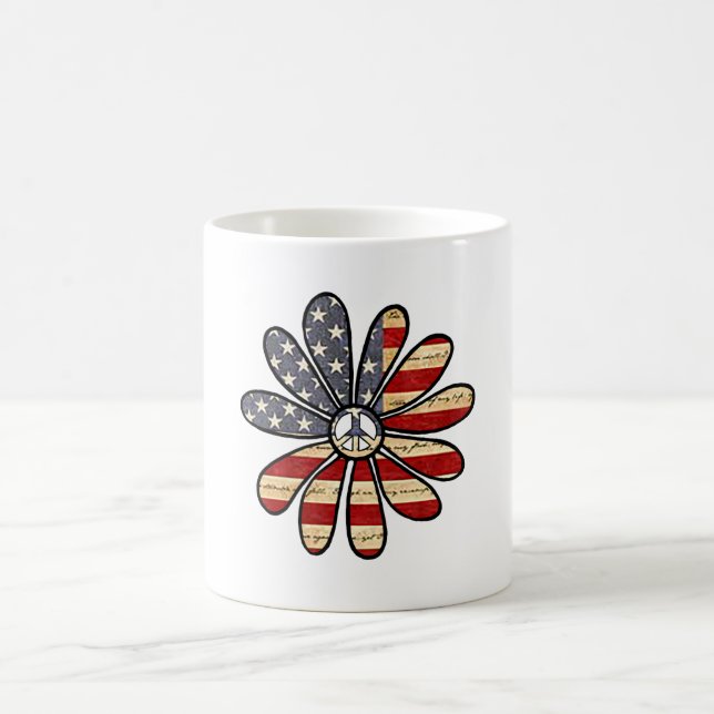 Caneca De Café Hippie Flower Power Sign American Flag (Centro)