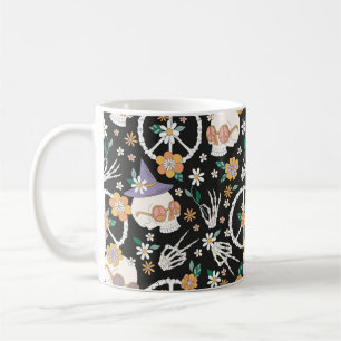Caneca De Café Hippie Halloween Skulls and Flowers Standard