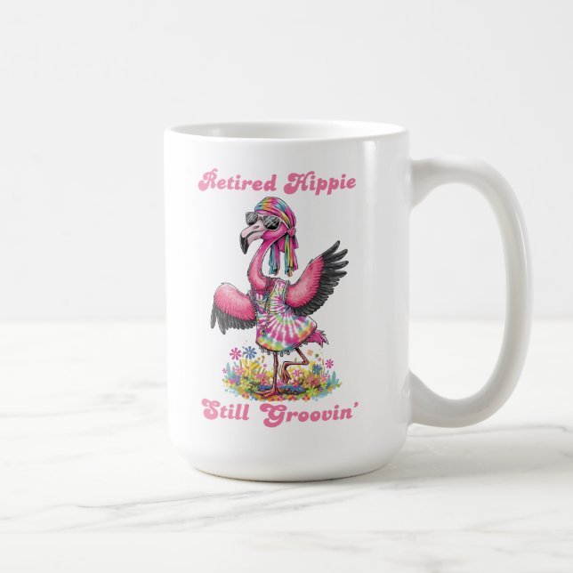 Caneca De Café Hippie Retirement Groovy Retro Tie Dye Flamingo (Direita)