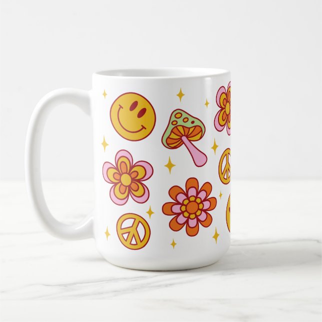Caneca De Café Hippie Retro Feliz Sorriso Face à Paz Design Mug (Esquerda)