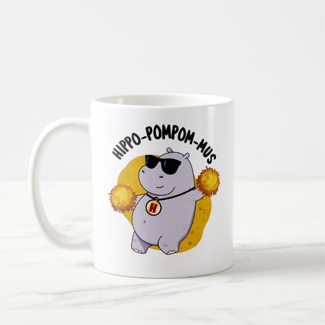 Caneca De Café Hippo-pompom-mus Funny Animal Hippo Pun (Esquerda)