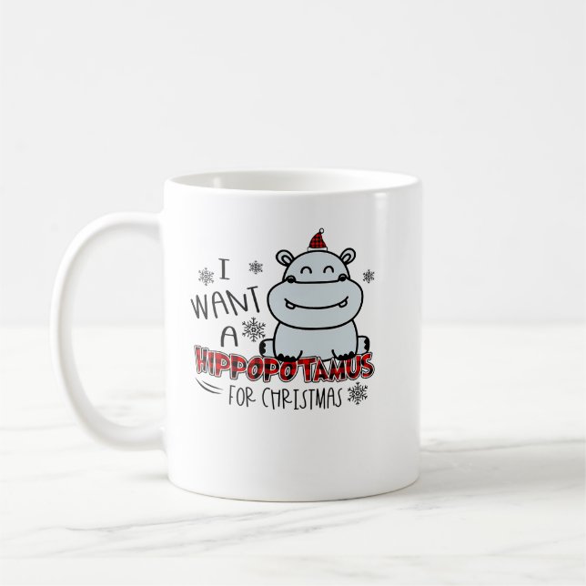 Caneca De Café Hippopotamus Eu Quero Um Hippopotamus Para O Natal (Esquerda)