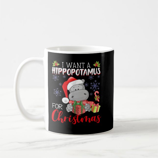 Caneca De Café Hippopotamus Eu Quero Um Hippopotamus Para O Natal (Esquerda)