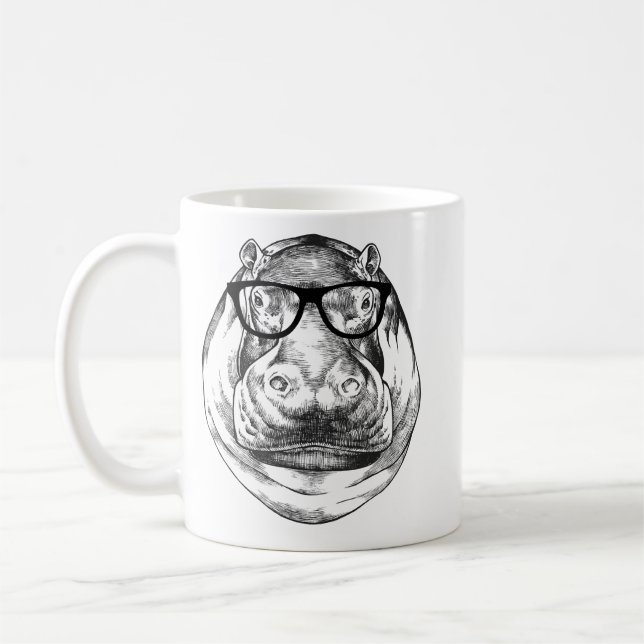 Caneca De Café Hippopotamus Hippo Nerdy Óculos Hippopotamus 78 H (Esquerda)