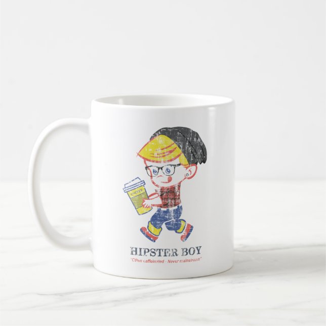 Caneca De Café Hipster Boy angustiou a ilustração de paródia de v (Esquerda)