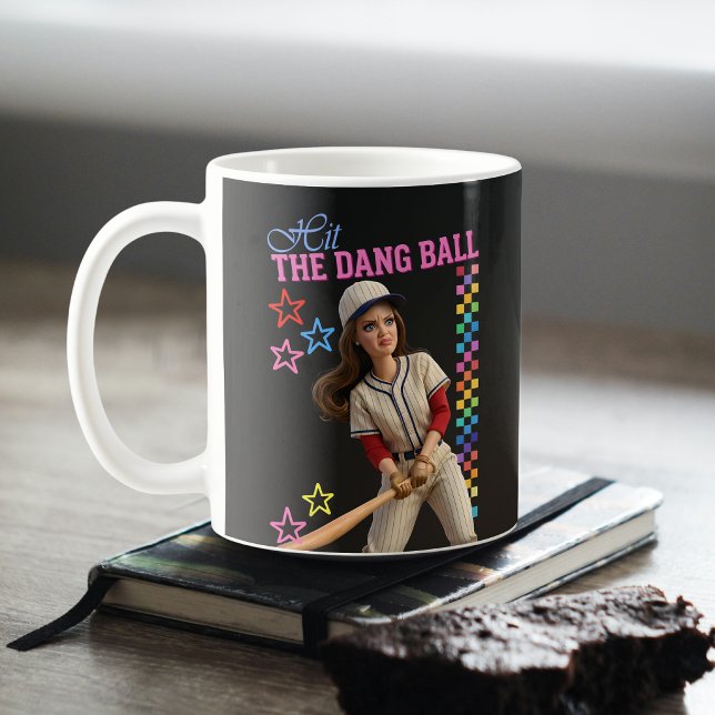 Caneca De Café Hit The Dang Ball Funny Baseball Mom Doll Face (Criador carregado)