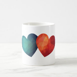 Caneca De Café Hitech moderno de par de coração azul e vermelho