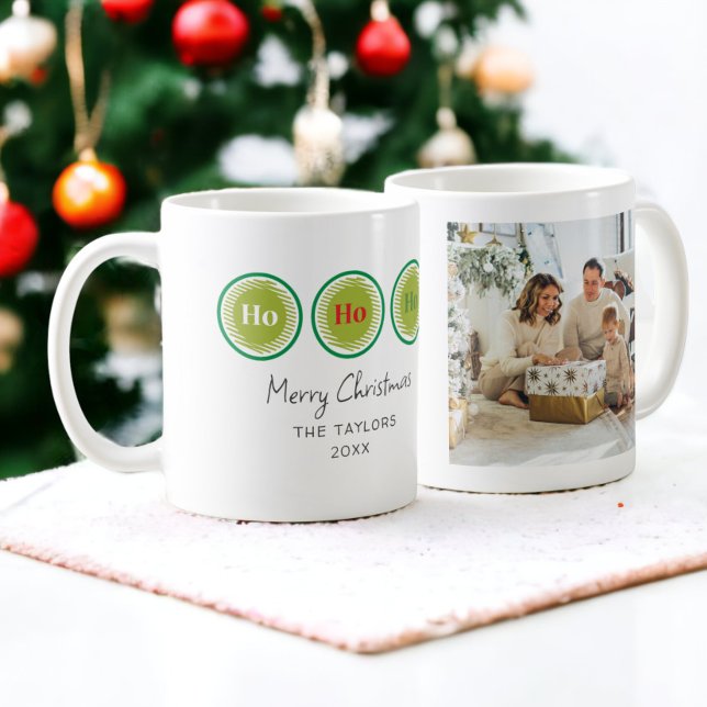 Caneca De Café Ho Ho Feliz Natal Foto e Texto Modernos (Ho Ho Ho Merry Christmas Modern Photo and Text Coffee Mugs from Ricaso Add family name or other text)