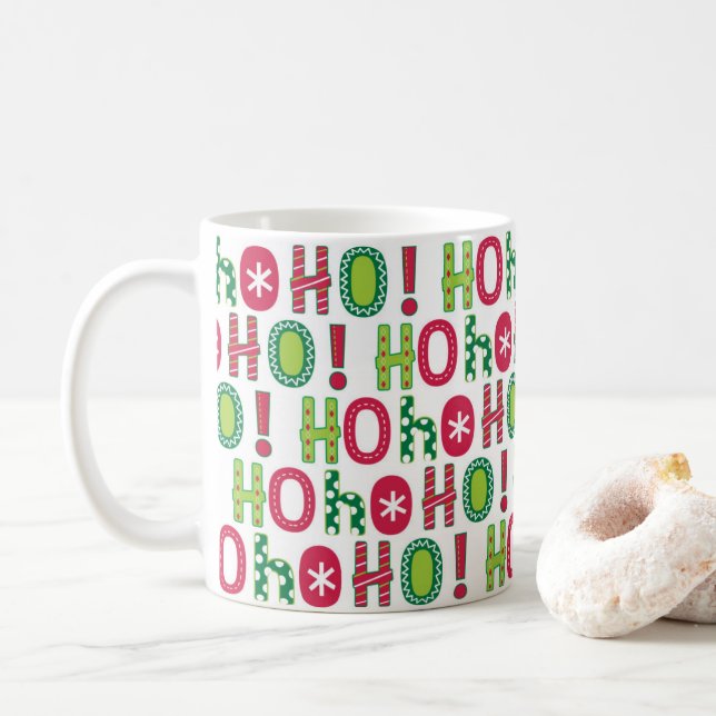 Caneca De Café Ho Ho Ho Holiday Red Festivo Green Seasonal Modern (Com Donut)