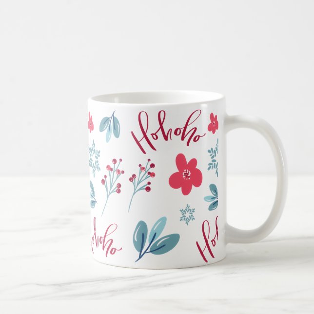 Caneca De Café Ho Ho Ho Natal Feriado Floral Coffee Mug (Direita)