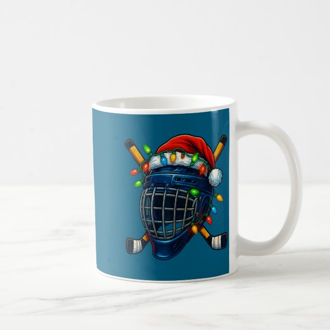 Caneca De Café Hockey Helmet Christmas Lights Santa Hat Design Xm (Direita)