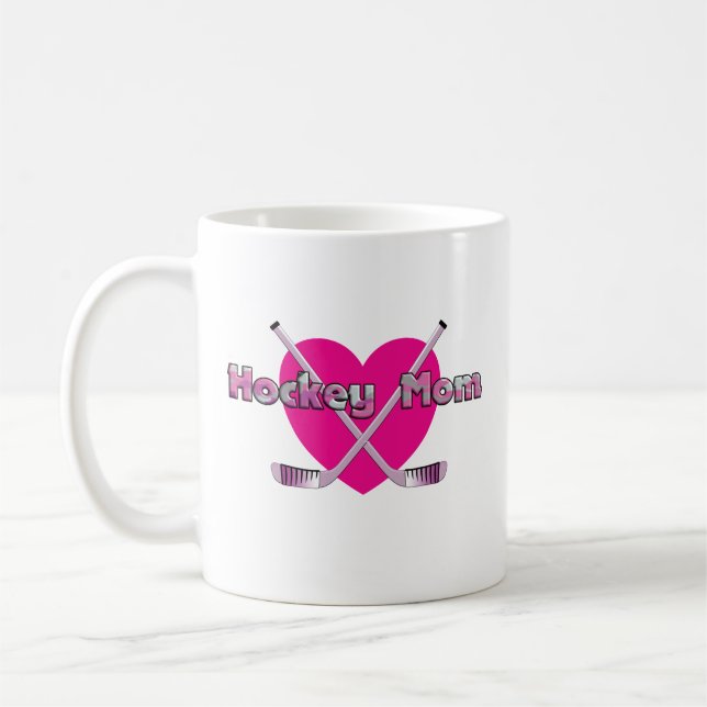 Caneca De Café Hockey Mãe Coração Rosa (Esquerda)