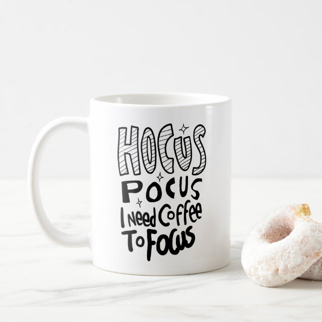 Caneca De Café "Hocus Pocus I Need Coffee" Para Focar A Cama (Com Donut)