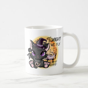 Caneca De Café Hoje à noite voamos - Gato de Bruxa Negra