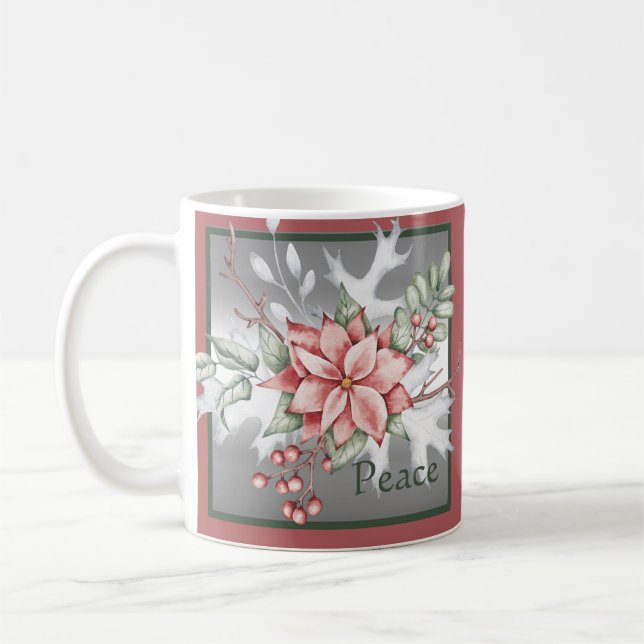 Caneca De Café Hol de Natal personalizado da Elegante Poinsettia (Esquerda)