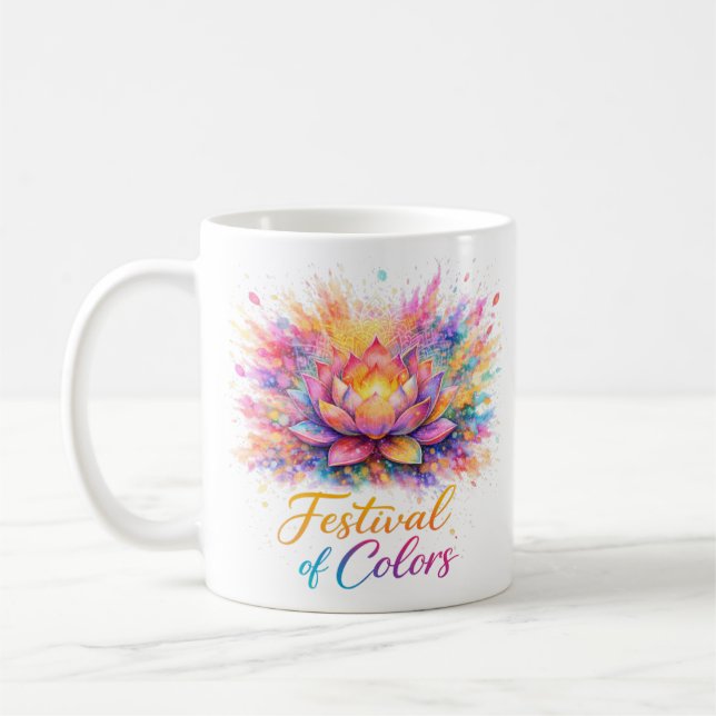 Caneca De Café Holi Festival Lotus - Farbenfrohe Keramiktasse (Esquerda)