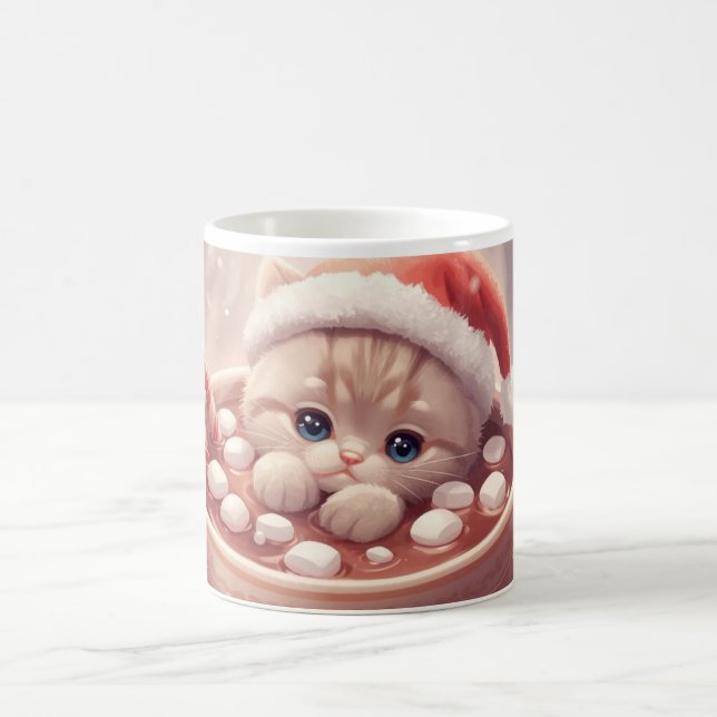 Caneca De Café “Holiday Cocoa Kitty Mug" Cute Christmas Cat  (Centro)