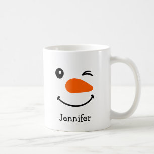 Caneca De Café Holiday Winking Snowman Face Nome Personalizado
