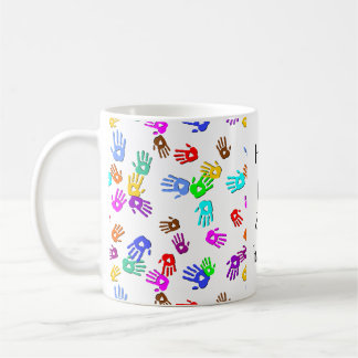 Caneca De Café holiES - padrão colorido das mãos 1 + seu traseiro