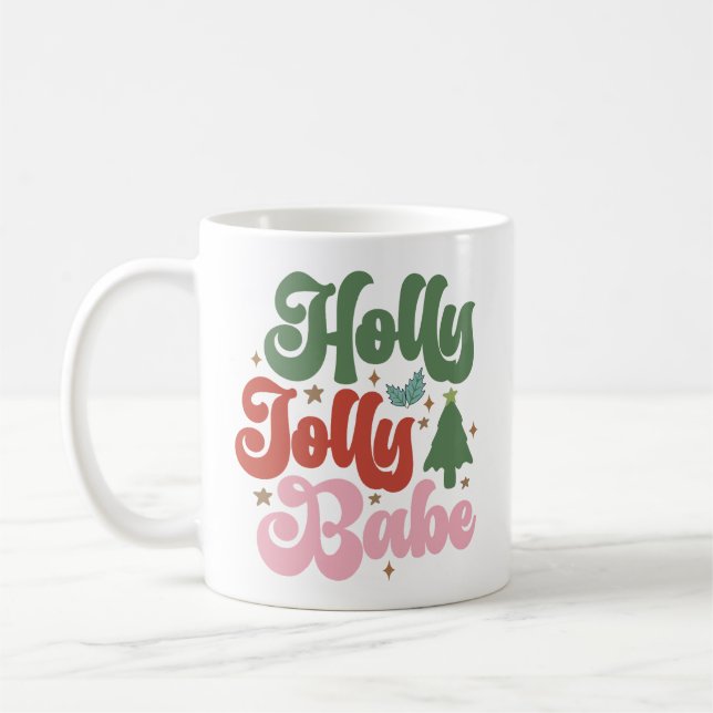 Caneca De Café Holly Jolly Babe Retro Groovy Feriados de Natal (Esquerda)