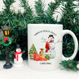 Caneca De Café Holly Jolly Christmas Snowman, Tree, Packages