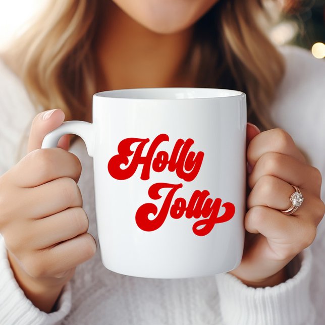 Caneca De Café Holly Jolly Retro Red Cream Natal (Criador carregado)