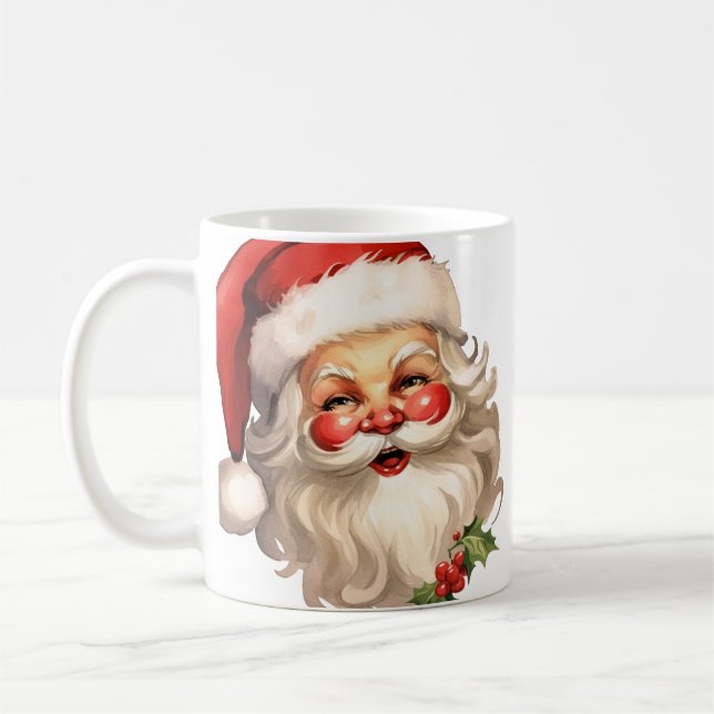 Caneca De Café Holly Jolly Santa Claus Retro Natal (Esquerda)